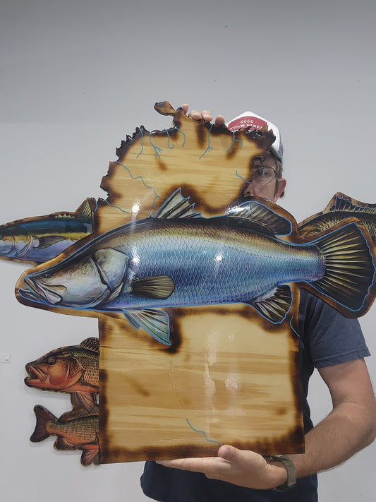 Barra on NT Print mount 70cm Natural Wood (left Facing)