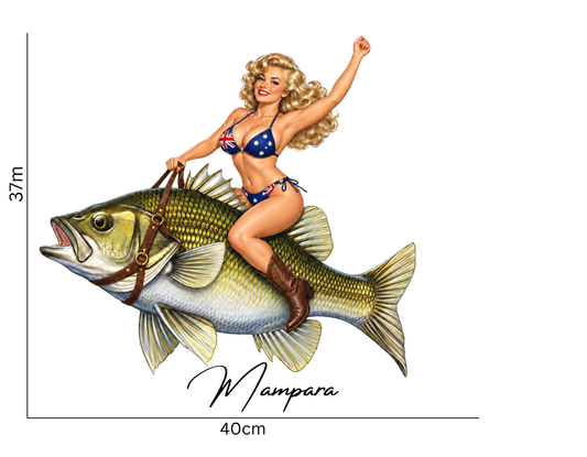 Australian Bass with Blonde Pin Up 40s era Print mount 40cm