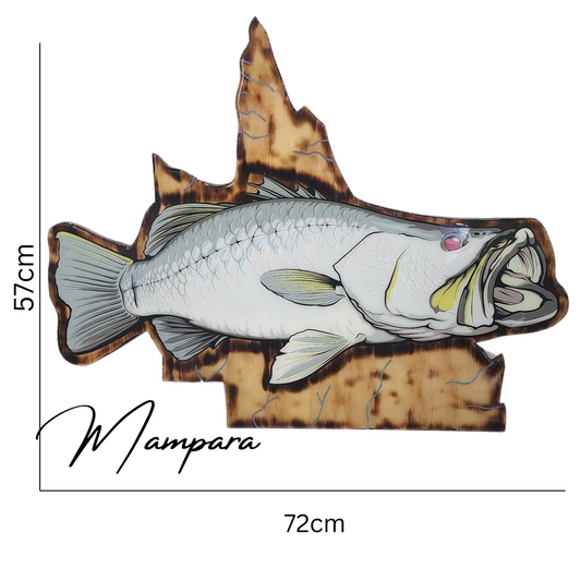 Barra on QLD Print mount 70cm in length Natural Wood (Right Facing)