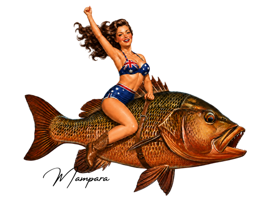 Mangrove Jack with Brunette Pin Up 40s era Print mount 40cm